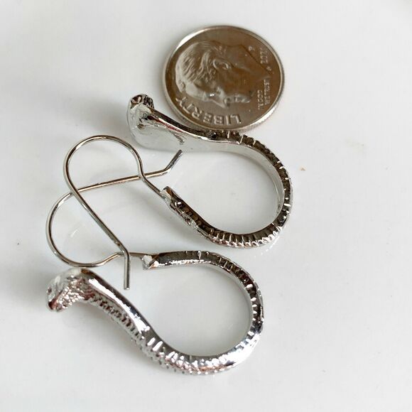 NEW Cobra Snake Earrings Silver Dangle Drop French Hooks Punk Rocker NWT - Picture 7 of 7